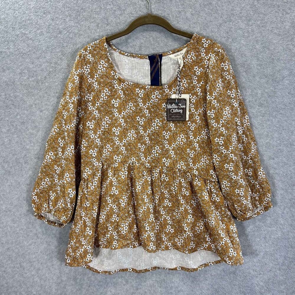 Matilda Jane Shay Ditsy Floral Peplum Top Size M NWT Boho Peasant Fall Mustard
